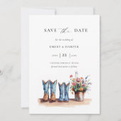 Ländliche Denim-Wildblumen-Foto-Rustical-Hochzeit Save The Date (Vorderseite)