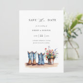 Ländliche Denim-Wildblumen-Foto-Rustical-Hochzeit Save The Date (Stehend Vorderseite)