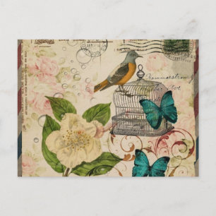 ländliche Eleganz botanischer Vogel französisch pr Postkarte
