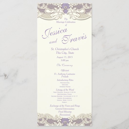 Ländliche Eleganz Lavendel Blumen Hochzeitsprogram Programm (Vorderseite)
