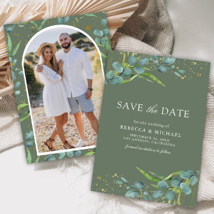 Ländliche Eukalyptus-Foto-Sage-Grün-Hochzeit Save The Date