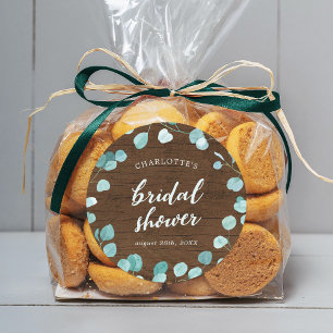 Ländliche Eukalyptus- und Braune-Holz-Brautparty Runder Aufkleber