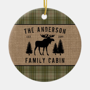 Ländliche Familienhütte Elch Kiefer Grün Kariert J Keramik Ornament