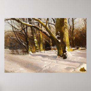 Ländliche Farmhaus-Winter-Sonnenbaum-Landschaft Poster
