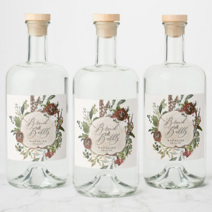 Ländliche Farmhouse-Bordeaux-Blumen-Brautparty Alkoholflaschenetikett