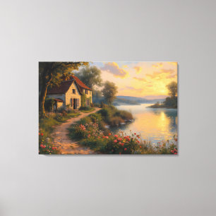 Ländliche Farmhouse-Sonnenaufgang-Landschaft Leinwanddruck