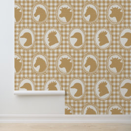 Ländliche Farmküche Barnyard Gingham - Khaki Toile Tapete
