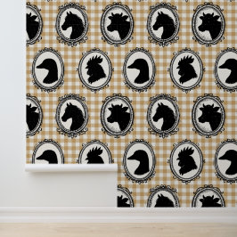 Ländliche Farmküche Barnyard Gingham Schwarz & Kha Tapete