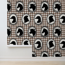 Ländliche Farmküche Barnyard Gingham Schwarz & Moc Tapete