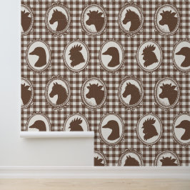 Ländliche Farmküche Scheunengingham - Mocha Toile Tapete