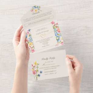 Ländliche Florale Hochzeit auf dem Land All In One Einladung