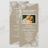 Ländliche Foto-Jute und Spitze Hochzeitsprogramme Programm (Vorne/Hinten)
