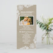 Ländliche Foto-Jute und Spitze Hochzeitsprogramme Programm (Stehend Vorderseite)
