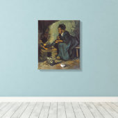 Ländliche Frau, die durch einen Kamin kocht Leinwanddruck (Insitu (Holzboden))