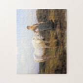 Ländliche Frau, die ein weißes Pferd zum Wasser ni Puzzle (Vertikal)