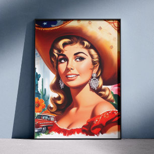Ländliche Frau im Vintage-Stil Poster