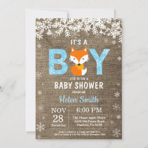 Ländliche Fuchs-Winter-Jungen-Baby-Shower-Einladun Einladung