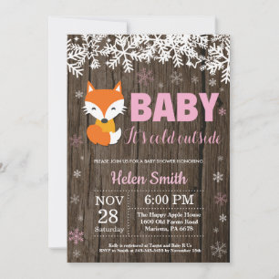 Ländliche Fuchs-Winter-Mädchen-Baby-Shower-Einladu Einladung