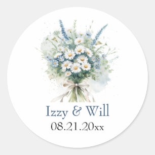Ländliche Gänseblümchen & verblasste Jeans-Wildblu Runder Aufkleber