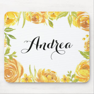 Ländliche gelbe Blumen Blumenrahmen Schrift Mousepad