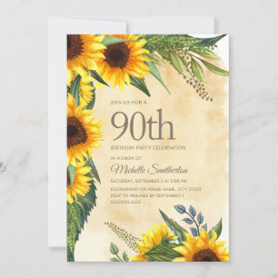 Ländliche gelbe Sonnenblumen 90. Geburtstag Einladung