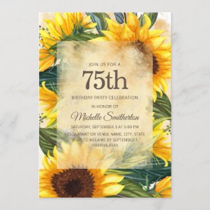 Ländliche gelbe Sonnenblumen zum 75. Geburtstag Einladung