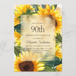 Ländliche gelbe Sonnenblumen zum 90. Geburtstag Einladung