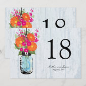 Ländliche Gerber-Daisies in Mason-Gläsern Tischnum Einladung (Vorne/Hinten)
