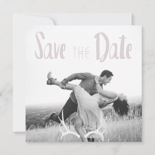 Ländliche Geweih-Kunst Grafik Quadrat Save-the-Dat Save The Date (Vorderseite)