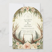 Ländliche Geweih-Wald-Blumenhochzeit Einladung (Vorderseite)