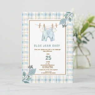 Ländliche Gingham-Blau-Jean-Baby-Shower-Einladung Einladung