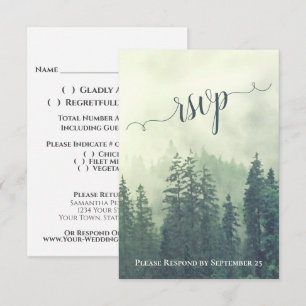 Ländliche grüne Kiefern Bergwald Hochzeit RSVP Karte