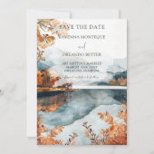 Ländliche Herbst-Bergsee-Hochzeit Save The Date (Vorderseite)