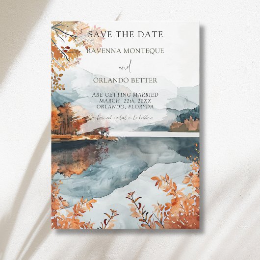 Ländliche Herbst-Bergsee-Hochzeit Save The Date