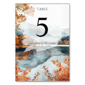 Ländliche Herbst-Bergsee-Hochzeit Tischnummer (Rückseite)