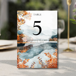 Ländliche Herbst-Bergsee-Hochzeit Tischnummer