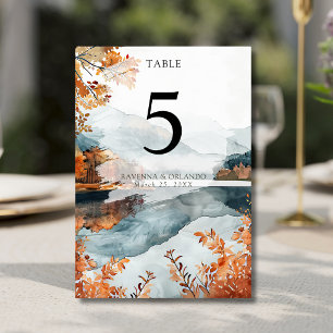 Ländliche Herbst-Bergsee-Hochzeit Tischnummer