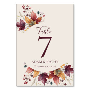 Ländliche Herbst-Hochzeitstisch-Nummern mit Ahornb Tischnummer