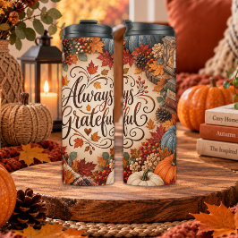 Ländliche Herbst-Illustration mit Kürbissen und Da Thermosbecher