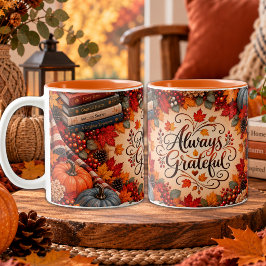 Ländliche Herbst-Illustration mit Kürbissen und Da Zweifarbige Tasse