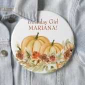Ländliche Herbst-Kürbis-Geburtstagsfeier Button (Beispiel)