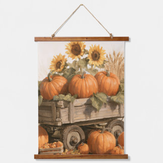Ländliche Herbst-Sonnenblumen-Kürbisernte Wandteppich Mit Holzrahmen