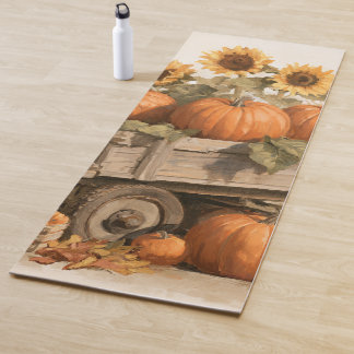 Ländliche Herbst-Sonnenblumen-Kürbisernte Yogamatte