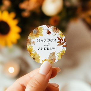 Ländliche Herbst-Sonnenblumen und Wildblumen-Hochz Runder Aufkleber