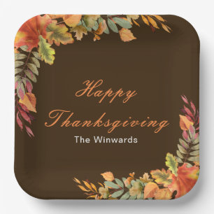 Ländliche Herbstblätter Thanksgiving-Party Pappteller