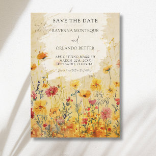 Ländliche Herbstfarbige Wildblumenwiese Hochzeit Save The Date