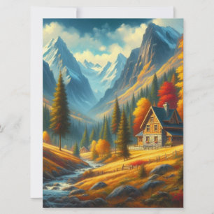Ländliche, herbstliche Berghütte & Fluss Feiertagskarte