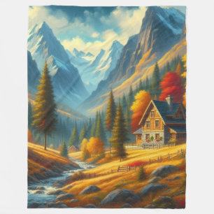 Ländliche, herbstliche Berghütte & Fluss Fleecedecke