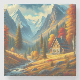Ländliche, herbstliche Berghütte & Fluss Steinuntersetzer