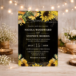 Ländliche Herbstsonnenblumen Holz und Lichter Hoch Einladung